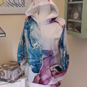 Abstract Blue and Cream Hoodie
